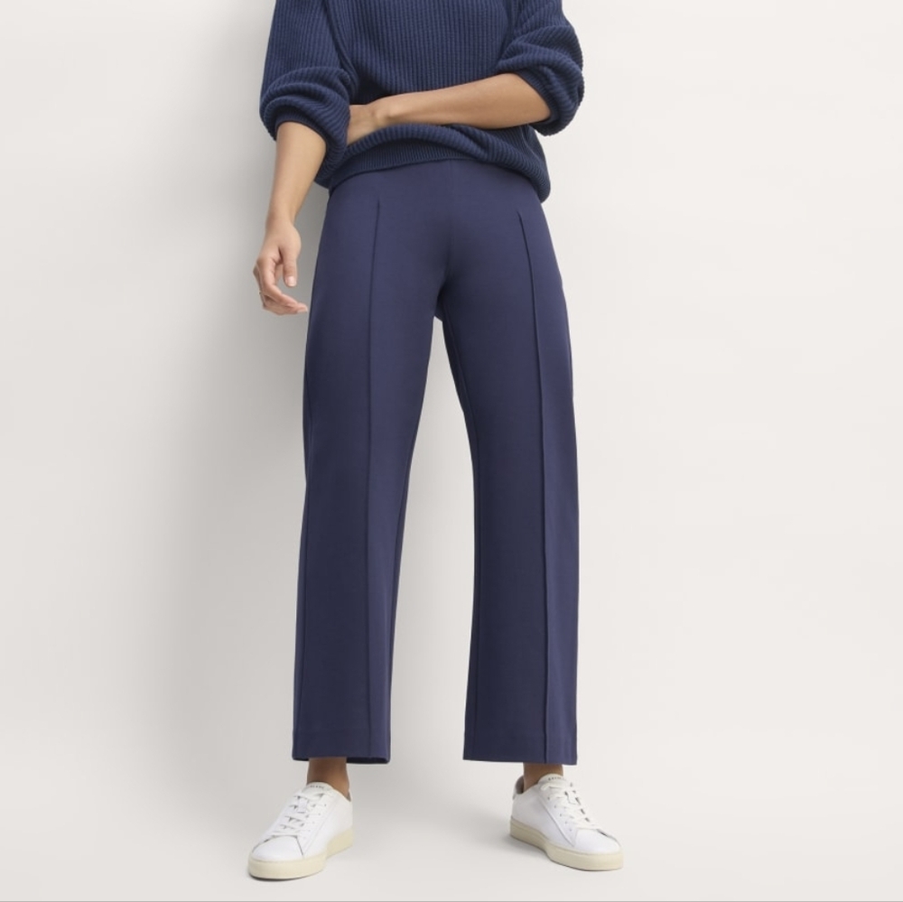 Everlane Dream Trouser Navy Pintuck Straight Leg Classic Comfortable Tailored